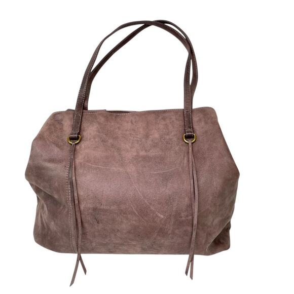 Hobo Kingston Shiny Sheen Brown Leather Tote Bag Purse Large Tassels - Picture 2 of 16